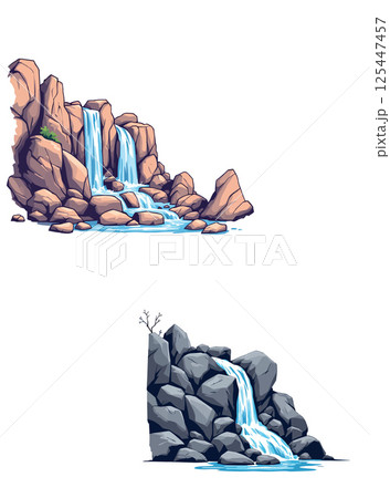Vsai waterfalls flowing down rocky mountains in nature 125447457