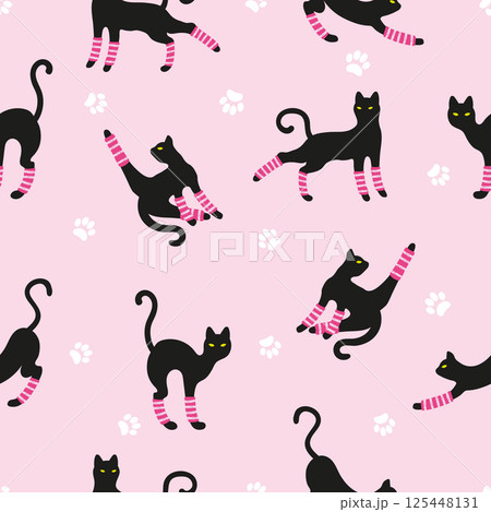 Seamless pattern with cute working out cats 125448131