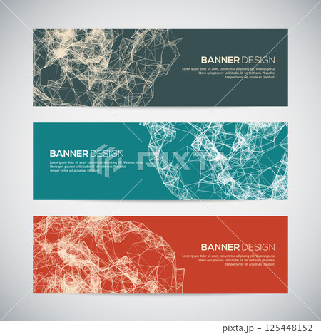 Banners with abstract colorful triangulated lined geometric background 125448152