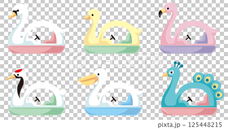 白鳥、アヒル、フラミンゴ、鶴、ペリカン、孔雀をモチーフとしたスワンボートのベクター詰め合わせセット 白鳥、アヒル、フラミンゴ、鶴、ペリカン、孔雀をモチーフとしたスワンボートのベクター詰め合わせセット 125448215