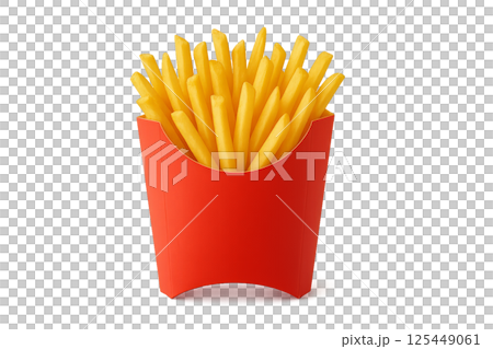 Delicious Golden Fries Served in a Bright Red Container at a Casual Dining Location 125449061