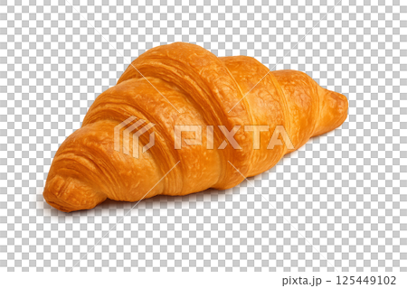 Freshly Baked Croissant on a White Background Showcasing Golden Crust and Flaky Layers 125449102