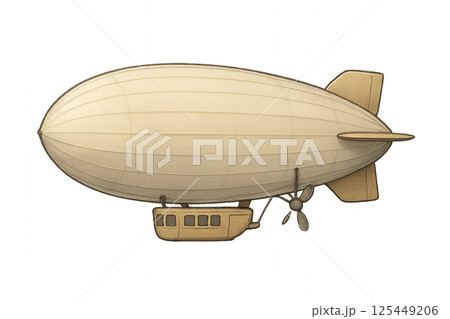 Vintage Airship Floating in a Clear Blue Sky, Showcasing Classic Design and Elegance During Daylight Hours 125449206
