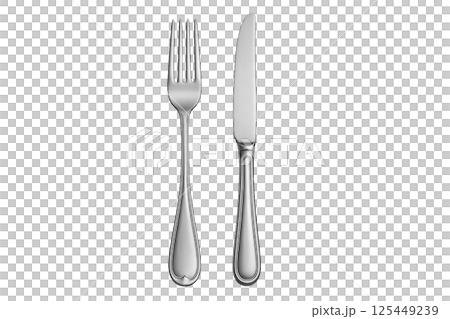 Cutlery Set Featuring a Fork and Knife on a Simple Background for Dining Cutlery Set Featuring a Fork and Knife on a Simple Background for Dining 125449239