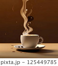 A mug of coffee, dominated by the colors of PANTONE 17-1230 Mocha Mousse, minimalistic. 125449785