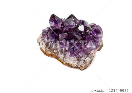 Amethyst Crystal Druse  macro mineral on white background 125449985