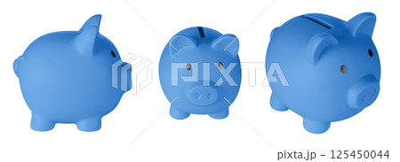 Set Piggy bank pig blue color on isolated white background Set Piggy bank pig blue color on isolated white background 125450044