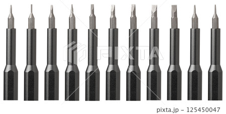 set screwdriver with different bits sizes on isolated or white background 125450047
