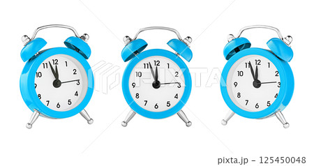 classic watch, pointer clock, Blue color alarm watch on isolated white background classic watch, pointer clock, Blue color alarm watch on isolated white background 125450048