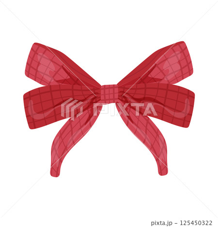 Holiday red bow in flat design. Checkered textile decoration knot for gift. Vector illustration isolated. Holiday red bow in flat design. Checkered textile decoration knot for gift. Vector illustration isolated. 125450322