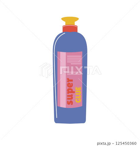 Super glue in big bottle in flat design. Sticky product in container. Vector illustration isolated. 125450360