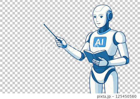 人工智慧機器人用指針和書解釋某事的插圖(人類/人工智慧) 人工智慧機器人用指針和書解釋某事的插圖(人類/人工智慧) 125450560