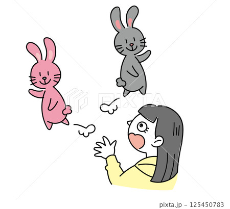 脱走するうさぎのイラスト・二兎追うものは一兎も得ず 125450783