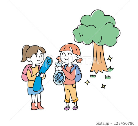 ゴミを持ち帰るイラスト・立つ鳥跡を濁さず ゴミを持ち帰るイラスト・立つ鳥跡を濁さず 125450786