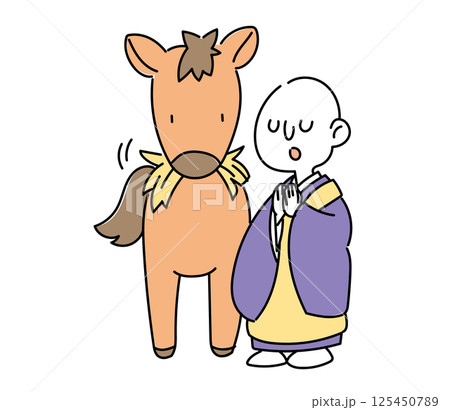 馬とお坊さんのイラスト・馬の耳に念仏 馬とお坊さんのイラスト・馬の耳に念仏 125450789