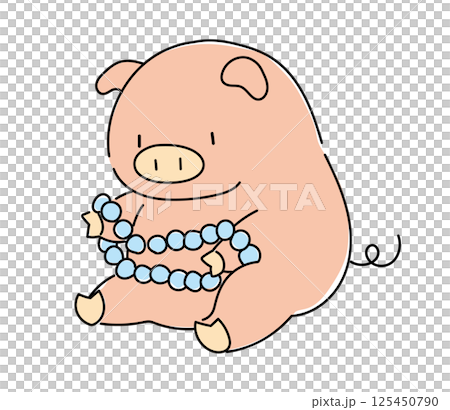 真珠のネックレスを持った豚のイラスト・豚に真珠 125450790