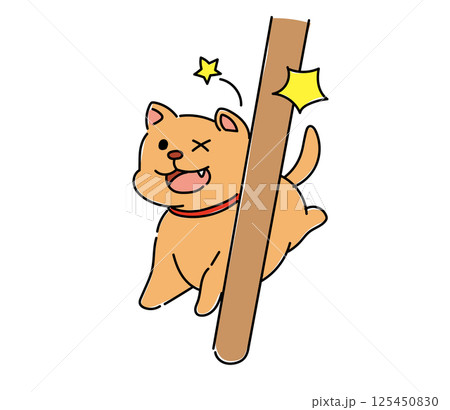 棒にぶつかる犬のイラスト・犬も歩けば棒に当たる 125450830