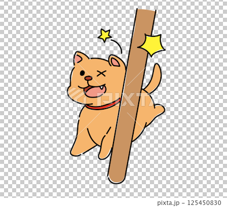 棒にぶつかる犬のイラスト・犬も歩けば棒に当たる 125450830