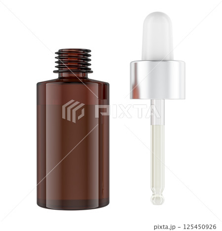 Droplet bottle with a dosing pipette full of serum. 3D rendering 125450926