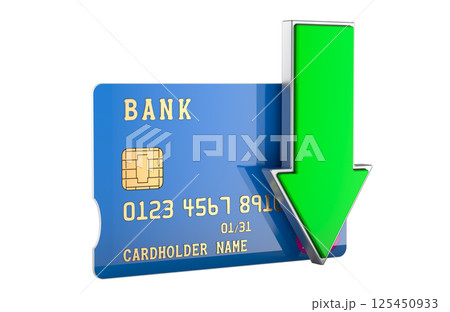 Money Received, concept. Credit card with green arrow down. 3D rendering 125450933