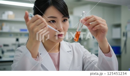 液体サンプルを調べる研究者（ai生成画像） 125451234