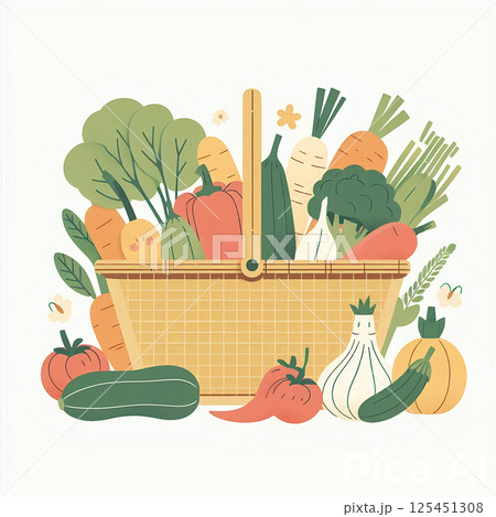 かごに入っている野菜のシンプルなイラスト かごに入っている野菜のシンプルなイラスト 125451308