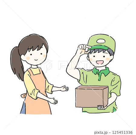 宅配を受け取る女性 手描き イラスト かわいい 125451336