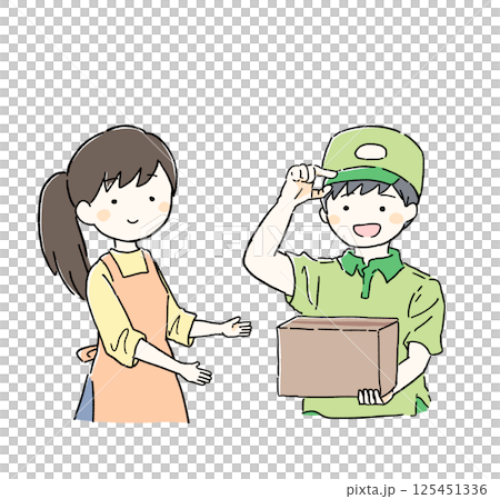 宅配を受け取る女性 手描き イラスト かわいい 125451336