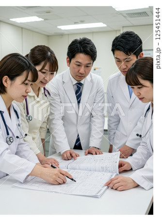 チャートを見ながら相談する医療チーム（ai生成画像） 125451444