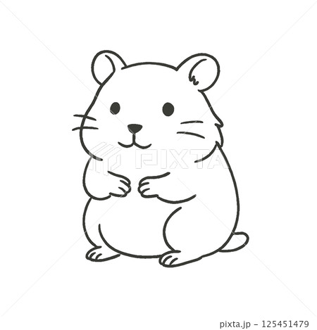 動物の線画イラスト　ハムスター ハムスターの線画イラスト、アイコン、素材、背景なし、動物