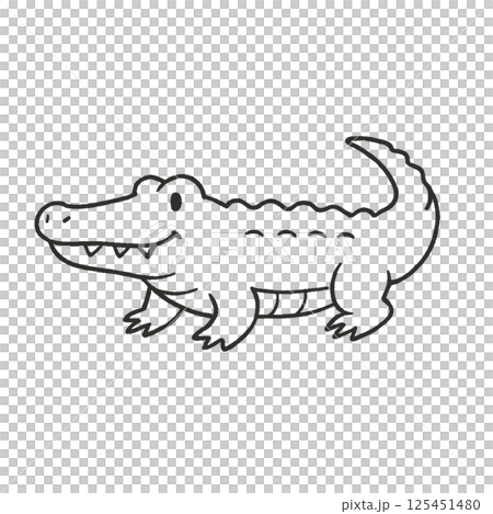 ワニの線画イラスト、アイコン、素材、背景なし、動物シリーズ 125451480