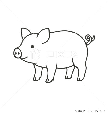 豚の線画イラスト、アイコン、素材、背景なし、動物シリーズ 125451483