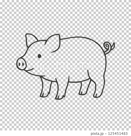 豚の線画イラスト、アイコン、素材、背景なし、動物シリーズ 125451483