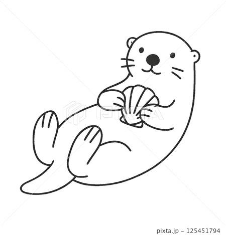 ラッコの線画イラスト、アイコン、素材、背景なし、動物シリーズ ラッコの線画イラスト、アイコン、素材、背景なし、動物シリーズ 125451794