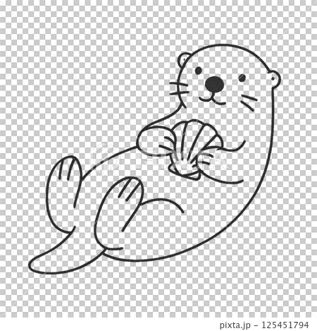 ラッコの線画イラスト、アイコン、素材、背景なし、動物シリーズ ラッコの線画イラスト、アイコン、素材、背景なし、動物シリーズ 125451794