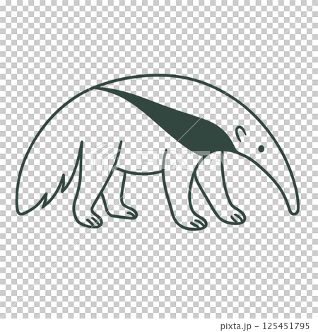 アリクイの線画イラスト、アイコン、素材、背景なし、動物シリーズ アリクイの線画イラスト、アイコン、素材、背景なし、動物シリーズ 125451795