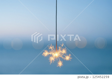 トワイライトの中で燃える一本の線香花火と静けさ トワイライトの中で燃える一本の線香花火と静けさ 125452259