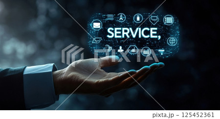 Digital service solutions business technology infographic content modern environment close-up view innovation and connectivity 125452361