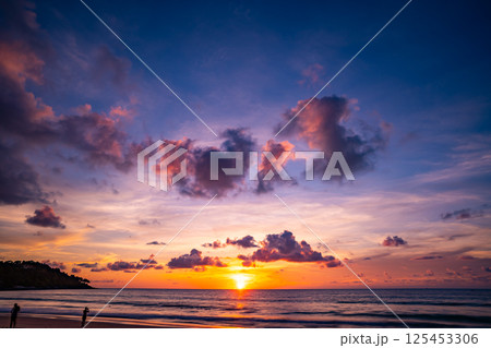 Amazing light sunset or sunrise sky over sea with wave crashing in the ocean,Seascape view nature colorful sky background Amazing light sunset or sunrise sky over sea with wave crashing in the ocean,Seascape view nature colorful sky background 125453306
