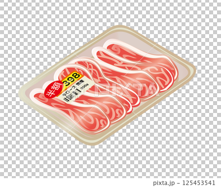 パックに入った半額のお肉のイラスト パックに入った半額のお肉のイラスト 125453541
