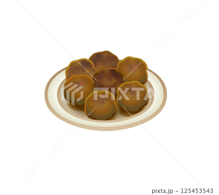 お皿に盛られた肉団子のイラスト 125453543