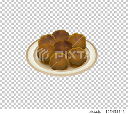 お皿に盛られた肉団子のイラスト 125453543