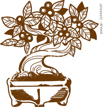 瓢箪木の盆栽の線画のイラスト 125454197