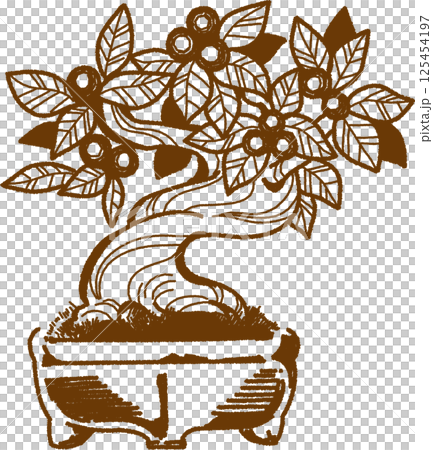 瓢箪木の盆栽の線画のイラスト 125454197
