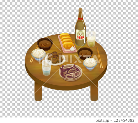 ちゃぶ台の上に置かれた料理のイラスト 125454382