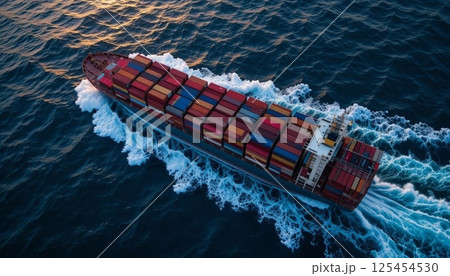Aerial View of Large Container Cargo Ship Sailing in the Ocean 125454530