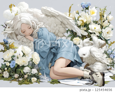 眠るハーピィの妖精のイラスト素材 125454656