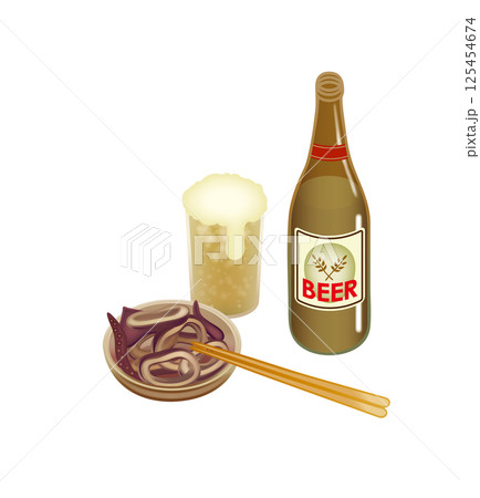 お酒のおつまみとビールのイラスト 125454674