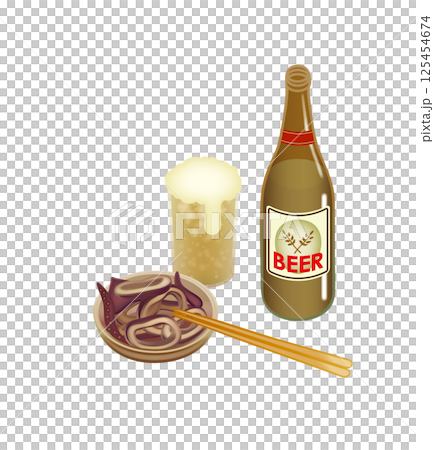 お酒のおつまみとビールのイラスト 125454674