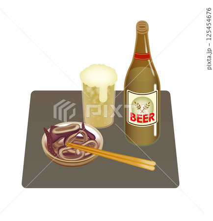 美味しそうなおつまみとビールのイラスト 美味しそうなおつまみとビールのイラスト 125454676